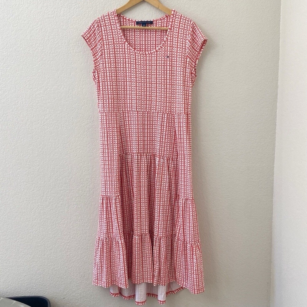 Tommy Hilfiger Size Medium Red White Print Tiered Dress